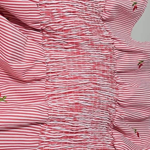 {Kontrol Contemporary} Women's Striped Red Rose Embroidered Peasant Blouse - Picture 11 of 14